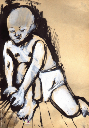 Резникова Юлия Георгиевна. Играющий ребёнок. Бумага, тушь, белила. 20х29. 1997.