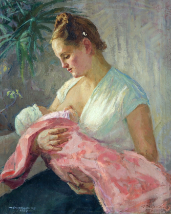 Спиридонов Моисей Спиридонович. Материнство. Холст, масло. 75,5х60. 1957. Чувашский государственный художественный музей.