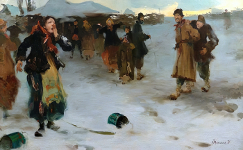 Фешин Николай Иванович. Неудачная шутка. Холст, масло. 115х182,5. Краснодарский краевой художественный музей имени Ф.А.Коваленко.