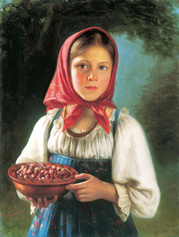 Тимофеев Василий Тимофеевич. Девочка с ягодами. Холст, масло. 64,5х48. 1879. Вологодская областная картинная галерея.