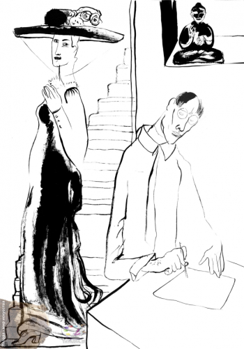 Резникова Юлия Георгиевна. К Роберту Фросту. Бумага, тушь. 29х40. 1998.