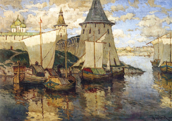 Горбатов Константин Иванович. Псков. Причалы. Холст, масло. 1919. Частная коллекция.