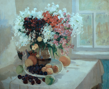 Авраменко Герман Михайлович. Флоксы с фруктами. Холст, масло. 67х89. 1964. Сергиево-Посадский государственный историко-художественный музей-заповедник.