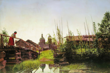 Попов (Московский) Александр Павлович. Утро в деревне. Холст, масло. 49х71. 1861. Государственный Русский музей.