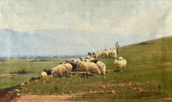 Зоммер Рихард-Карл Карлович. Стадо баранов. Холст, масло. 42х71. 1914. Художественный музей имени Махарбека Туганова.