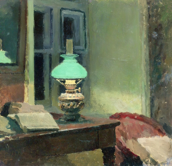Калиниченко Яков Яковлевич. Зелёная лампа. Бумага, масло. 19х20. 1890. Рязанский государственный областной художественный музей имени И.П.Пожалостина.