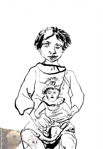 Резникова Юлия Георгиевна. Портрет девочки. Бумага, тушь, белила. 21х30. 2001.