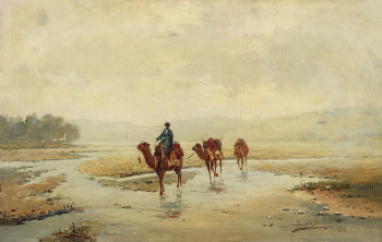 Зоммер Рихард-Карл Карлович. Пейзаж с верблюдами. Холст, масло. 31,3х49. 20 век. Алупкинский дворцово-парковый музей-заповедник.