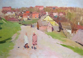 Греков Митрофан Борисович. Улица на окраине Новочеркасска. Этюд. Фанера, масло. 28,5х42. 1924-1925. Новочеркасский музей истории донского казачества.