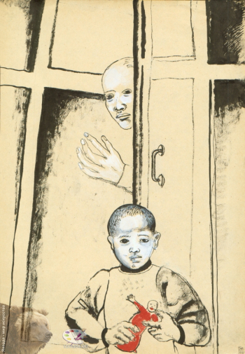 Резникова Юлия Георгиевна. Старшая и младшая сёстры. Бумага, тушь, белила. 30х42. 2000.
