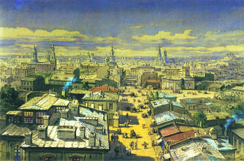 Амедео Прециози. Вид Бухареста с башни. Бумага, акварель. 34х51,5. 1868. Национальный художественный музей Румынии.