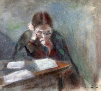 Аксельрод Меер (Марк) Моисеевич. За письменным столом. Бумага, пастель. 35,5х39,5. 1946. Ростовский областной музей изобразительных искусств.