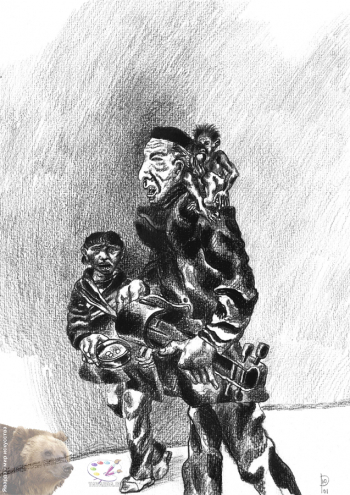 Резникова Юлия Георгиевна. Шарманщик. Бумага, карандаш. 27х39. 2001. Авторское собрание.