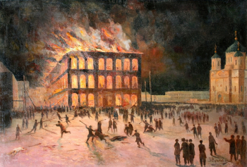Вучичевич-Сибирский Владимир Дмитриевич. Погром в Томске в 1905 году. Холст, масло. 125х187. 1905. Томский областной краеведческий музей имени Михаила Бонифатьевича Шатилова.