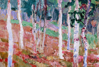 Кульбин Николай Иванович. Берёзки. Холст на картоне, масло. 14х20,6. 1910-е. Государственный музей изобразительных искусств Республики Татарстан.