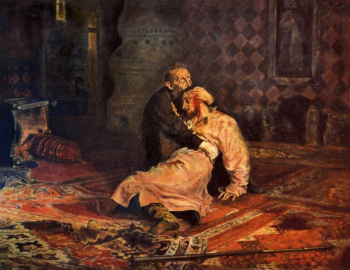 Жученков Владимир Семёнович. Иван Грозный и сын его Иван. Копия с картины Репина. Холст, масло. 147х115. 1947. Музей-заповедник Александровская Слобода.