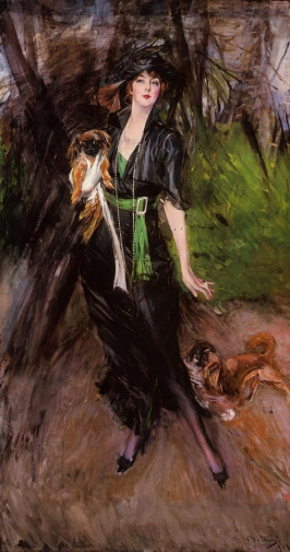 Джованни Больдини. Лина Билитис с двумя пекинесами. Холст, масло. 1913. Частная коллекция.