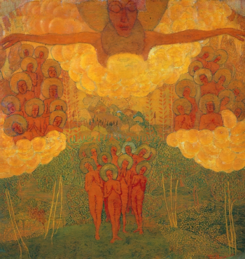 Малевич Казимир Северинович. Торжество неба. Эскиз фрески. Картон, темпера. 71,5х70. 1907. Государственный Русский музей.