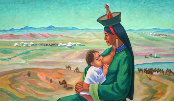 Саая Сарыг-оол Шожут-оолович. Монгольская мать. Холст, масло. 74х124. 1974. Национальный музей имени Алдан-Маадыр.