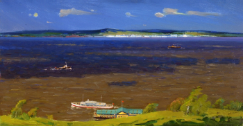 Амельченко Александр Архипович. Амур у Комсомольска. Холст, масло. 47х89. Дальневосточный художественный музей.