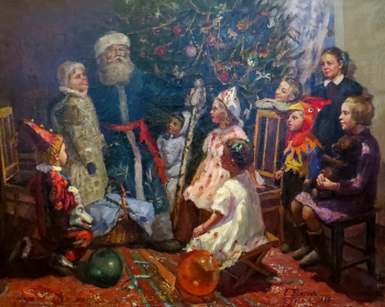 Кустов Борис Петрович. Сказки Дедушки Мороза. Холст, масло. 72х87. 1955. Кинешемский художественно-исторический музей.