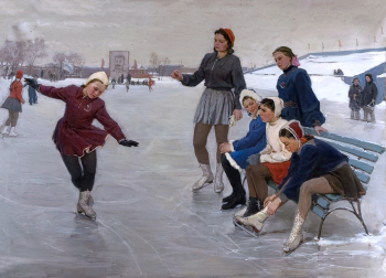 Сергеева Нина Алексеевна. Юные фигуристы. Холст, масло. 150х208. 1950. Научно-исследовательский музей при Российской Академии художеств.