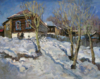 Азеев Юрий Павлович. Мотивы улиц старого Златоуста. Оргалит, масло. 70х90. 1986. Златоустовский городской краеведческий музей.