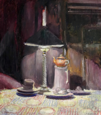 Добров Матвей Алексеевич. Натюрморт с лампой. Холст, масло. 42,8х38. 1909. Ярославский художественный музей.