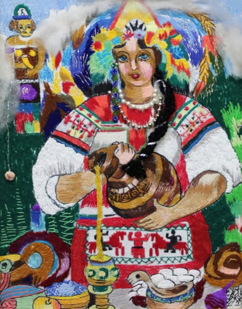 Минькова Тамара Петровна. Богиня Мокошь. Ткань, вышивка, аппликация. 33,5х27,5. 2000. Кузбасский государственный краеведческий музей.
