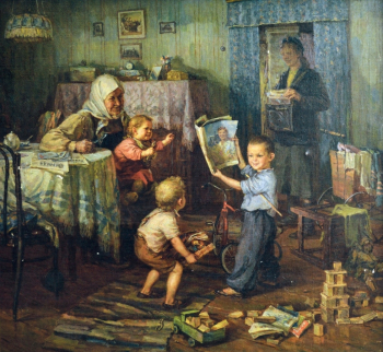 Митюшев Пантелеймон Михайлович. Свежая почта. Холст, масло. 100х106. 1954. Музей истории и культуры Сысольского района.
