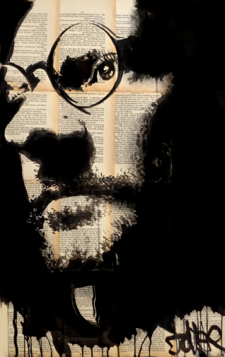 Луи Жовер. Автопортрет на страницах книг. Бумага, тушь. Частная коллекция.