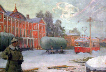 Протопопов Николай Адрианович. В дни блокады Ленинграда. Картон, масло. 49х61. 1940-е. Музей-панорама `Бородинская битва`.