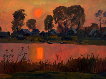 Новиков Николай Александрович. На Селигере. Картон, масло. 50х65. 1981. Мурманский областной художественный музей.