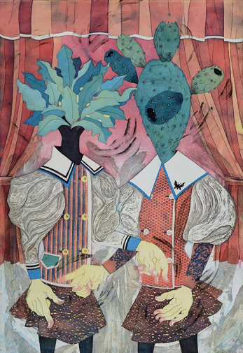 Юдзи Хирацука. Вегетарианцы. Бумага, интаглио. 90,8х61. 2009. Новосибирский государственный художественный музей.