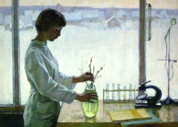 Рассыпнов Виталий Иванович. В колхозной лаборатории. Холст, масло. 85,3х115,5. 1967. Костромской государственный историко-архитектурный и художественный музей-заповедник.