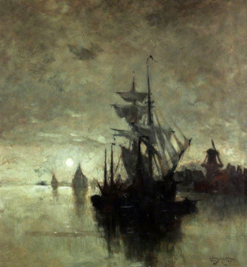 Клара Монтальба. Лунный свет в Дордрехте. Холст, масло. 45х41,6. 1889. Гёртон-колледж (Кембридж).