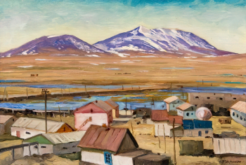 Истомин Владимир Алексеевич. Окраины Анадыря. Оргалит, масло. 35,5х50. 1993. Музейный Центр `Наследие Чукотки`.