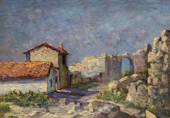 Нагаевская Елена Варнавовна. Дом в Чуфут-Кале. Картон, масло. 34х48,5. 1955. Алупкинский дворцово-парковый музей-заповедник.