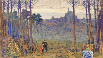 Куликов Виктор Петрович. Русский лагерь в Ливонии. Картон, клеевая краска. 75х133. 1958. Научно-исследовательский музей при Российской академии художеств.