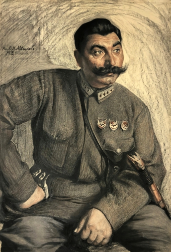 Мешков Василий Никитич. Портрет С.М.Будённого. Бумага, уголь, сангина. 102,5х70. 1925. Государственный центральный музей современной истории России.