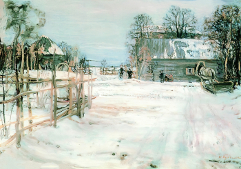 Бродский Исаак Израилевич. Зимка. Картон, масло. 18х28. 1910. Музей-квартира И.И.Бродского.