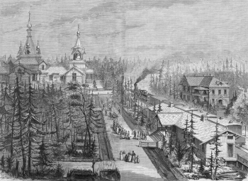 Вейерман Карл Петрович. Успенское кладбище в Санкт-Петербурге. Гравюра. 1875. Журнал `Всемирная иллюстрация`.
