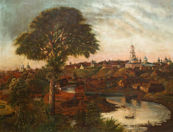 Волосков Алексей Яковлевич. Вид города Ржева. Холст, масло. 77х96. 1850-е. Тверская областная картинная галерея.