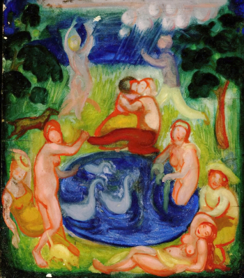 Синякова-Уречина Мария Михайловна. Пикник. Фанера, масло. 30х26. 1914. Московский музей современного искусства.
