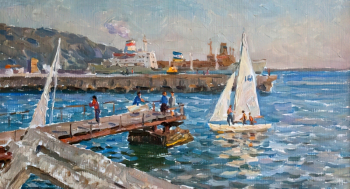 Белков Юрий Сергеевич. Морской порт в Туапсе. Картон, масло. 34х62. 1986. Республиканский музей изобразительных искусств (Марий Эл).