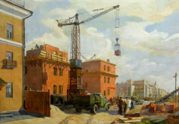 Федулкин Алексей Семенович. Новостройки в Ступино. Холст, масло. 77х100. 1956. Ступинская художественная галерея `Ника`.