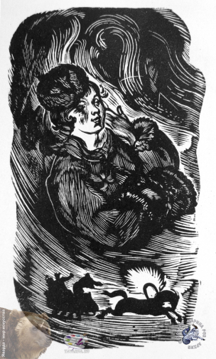 Дурасов Лев Петрович. Катька. Иллюстрация к поэме Александра Блока “Двенадцать”. Гравюра на дереве. 18х8,0. 1985. Авторское собрание.