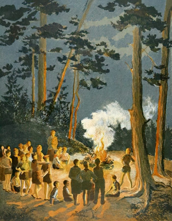 Орлова-Мочалова Мария Николаевна. Пионерский костёр. Бумага, литография. 43,1х33,4. 1940. Государственный музей изобразительных искусств имени А.С.Пушкина.
