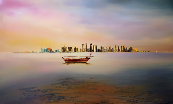 Анджело Маристела. Небоскрёбы Дохи. Холст, масло. Частная коллекция.