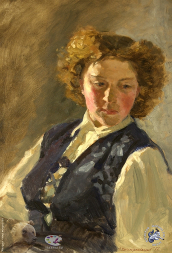 Дмитриевский Виктор Константинович. Рыжая. (Портрет жены. В.Богаткина). Картон, масло. 50х35. 1955. Частное собрание.